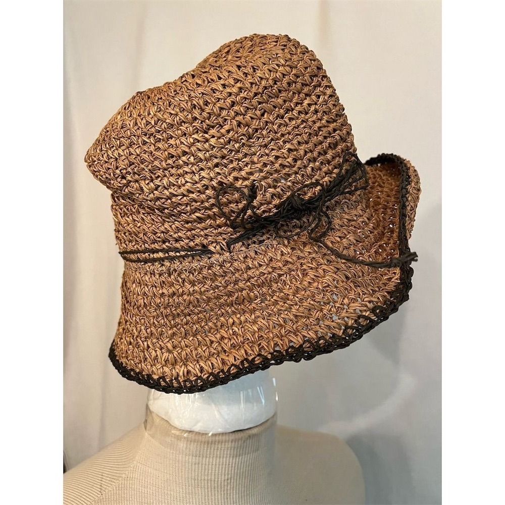 Scala Womens Brown Floppy Straw Sun Hat Wide Brim Packable resort vacation beach - Picture 4 of 7